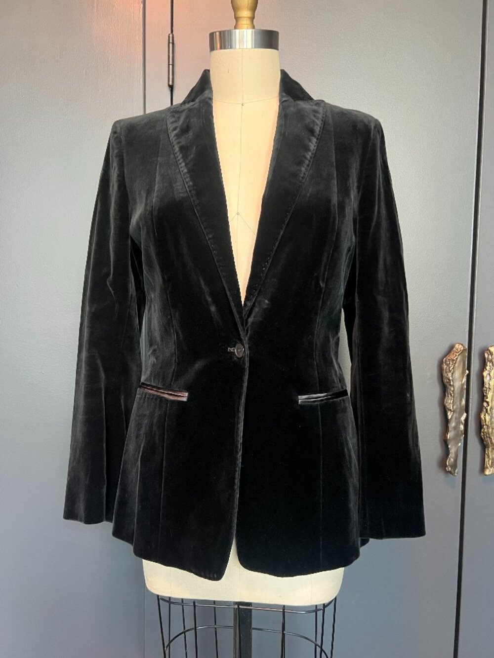 JOSEPH Black Cotton Velvet Tailored Blazer Made in Italy Size M